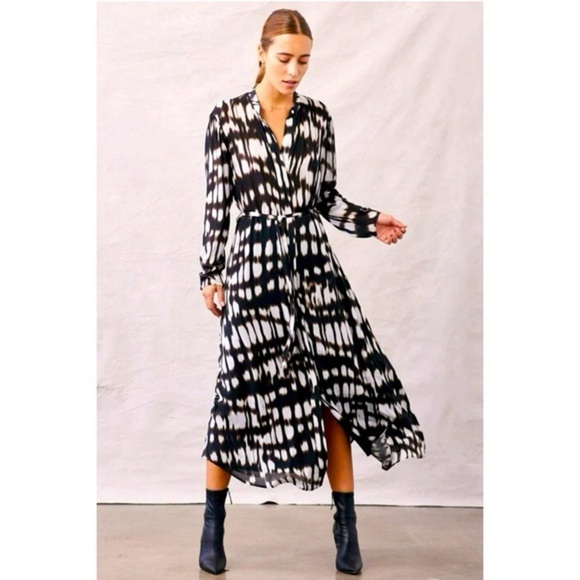 Bella Dahl Elegant Black and White Maxi Women's Dress Abstract Tie Dyes - Picture 1 of 12